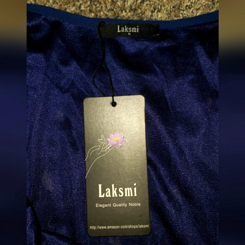 NWT Laksmi Navy Dress with Floral Accents - Picture 2 of 5